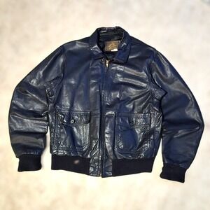 VTG The Leather Factory Flight Jacket BLACK Mens Sz 42 XL Leather Bomber USA GUC